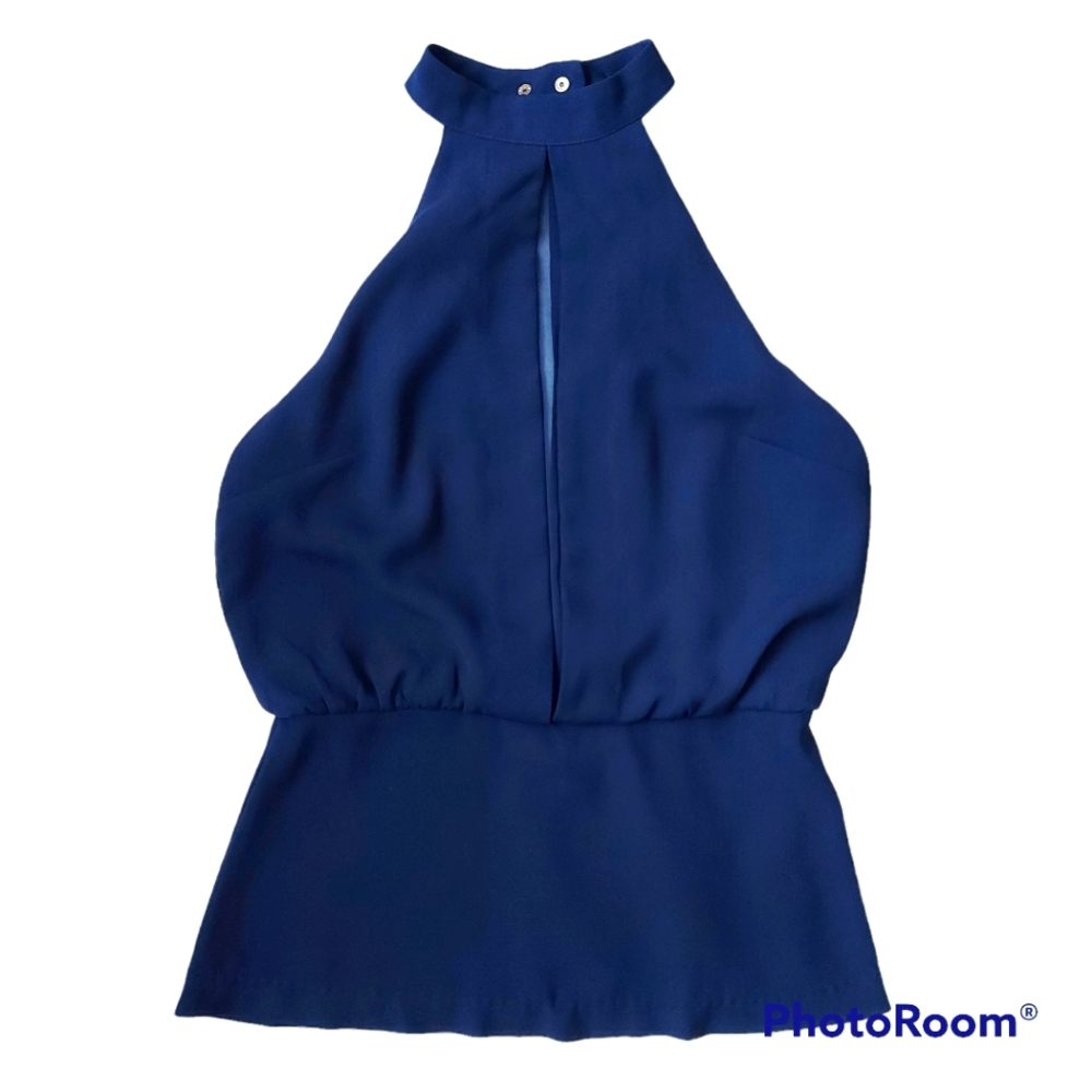 Dynamite Halter Peplum Top, Blue, Small - Picture 3 of 10